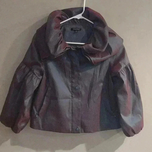 Samuel Dong Jackets & Blazers - Samuel Dong women's small iridescent black zip snap lined balloon sleeves jacket